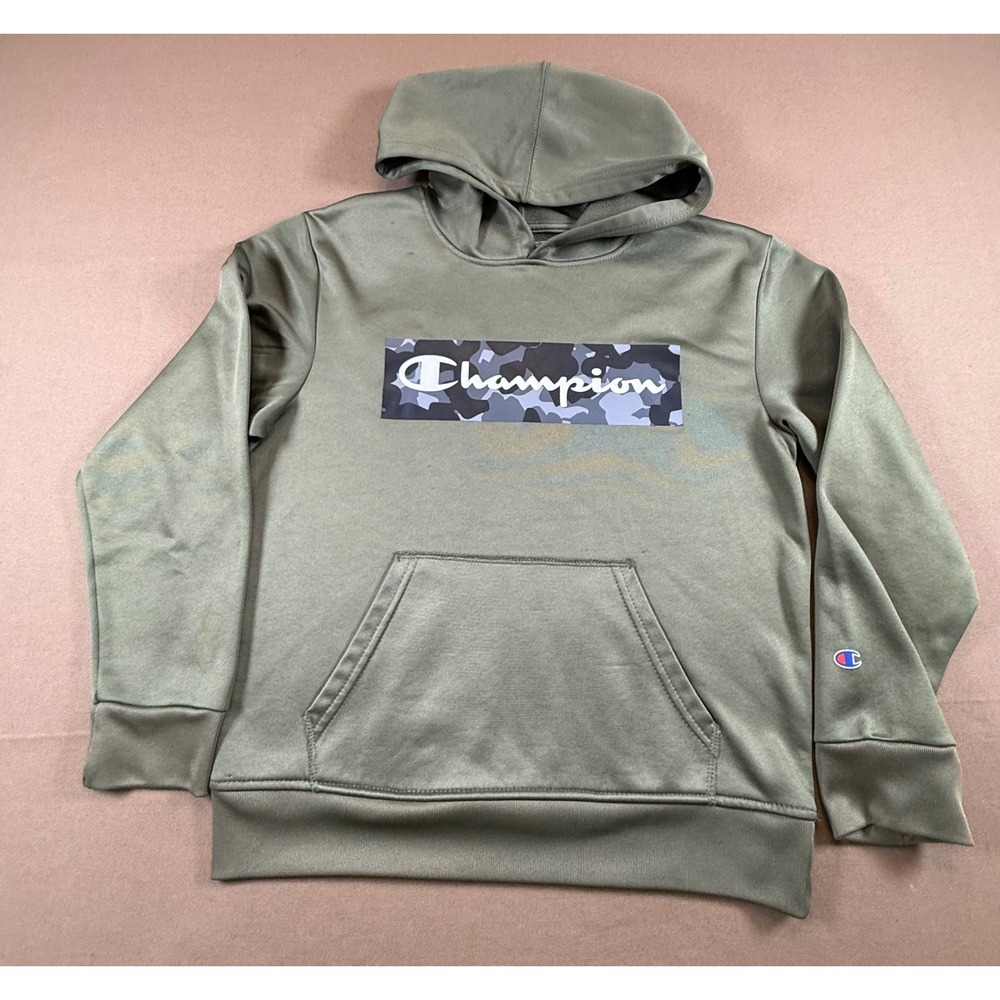 Champion Hoodie Boys Size‎ 10/12 Green Camo Logo Athletic Pullover